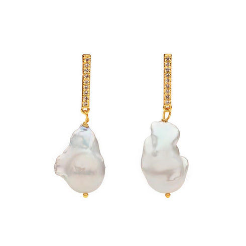11-13mm Baroque Pearl Zirconia Chic Earrings - House Of Pearls